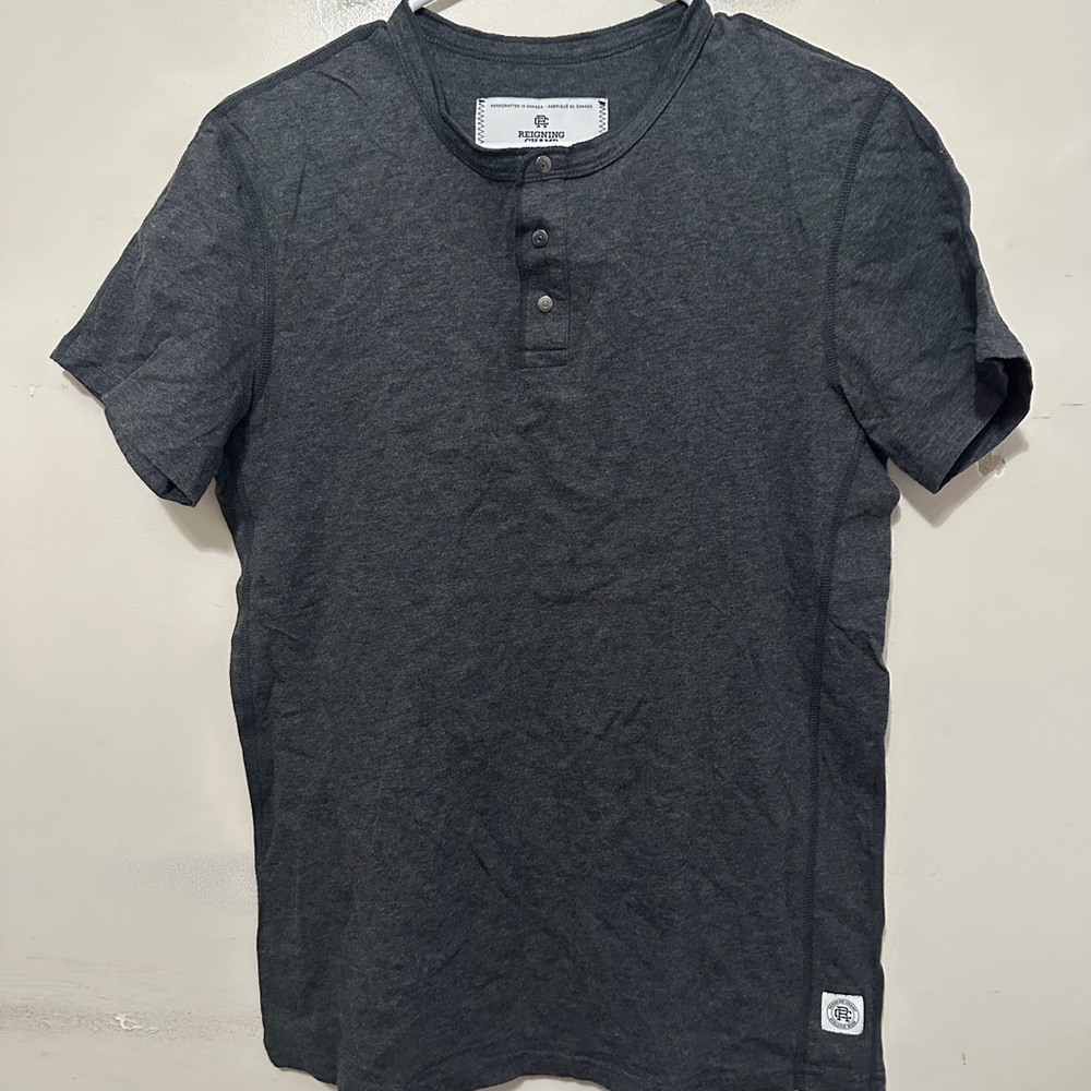 Reigning Champ Charcoal Black Short Sleeve Henley Men’s Size Small